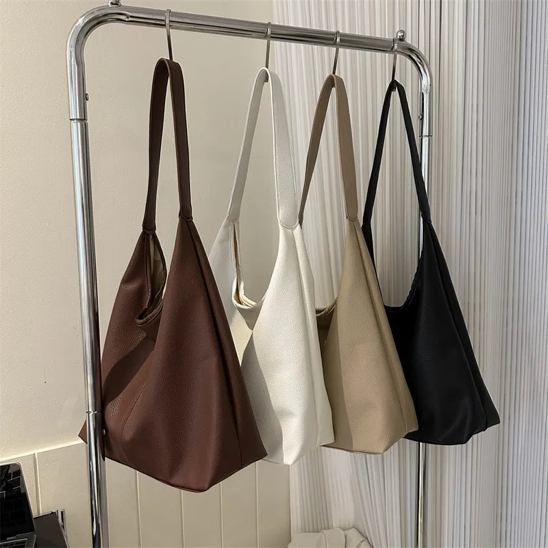 Fashionable Solid Color PU Large Capacity Shoulder Bag