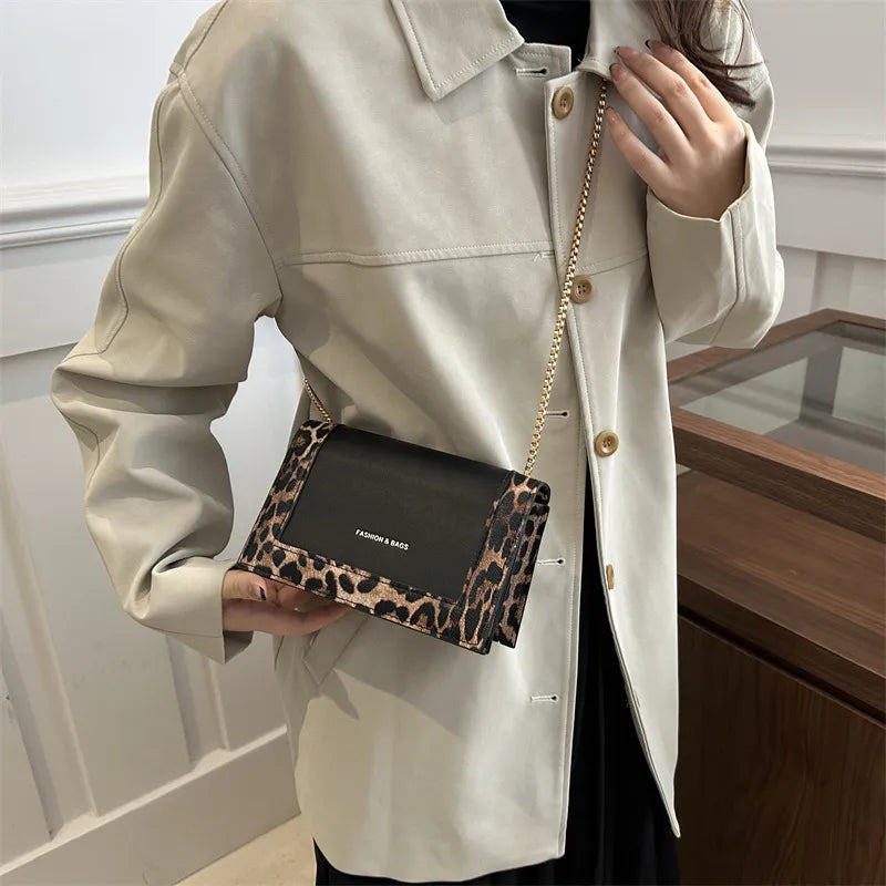 Fashion Leopard Chain Mini Square Shoulder Bag