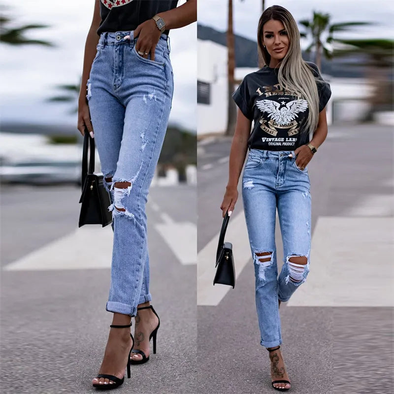 Simple Stretch Ripped Skinny Jeans