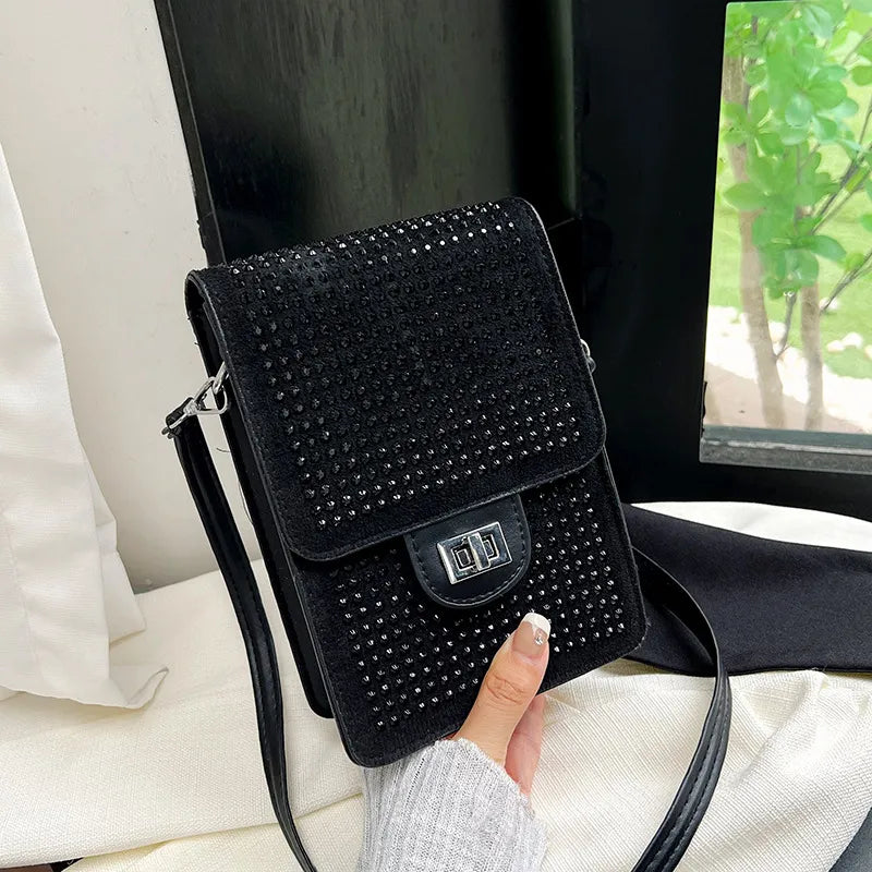 Wholesale Women Fashion Mini Rectangular Rhinestone Lock Crossbody Bag