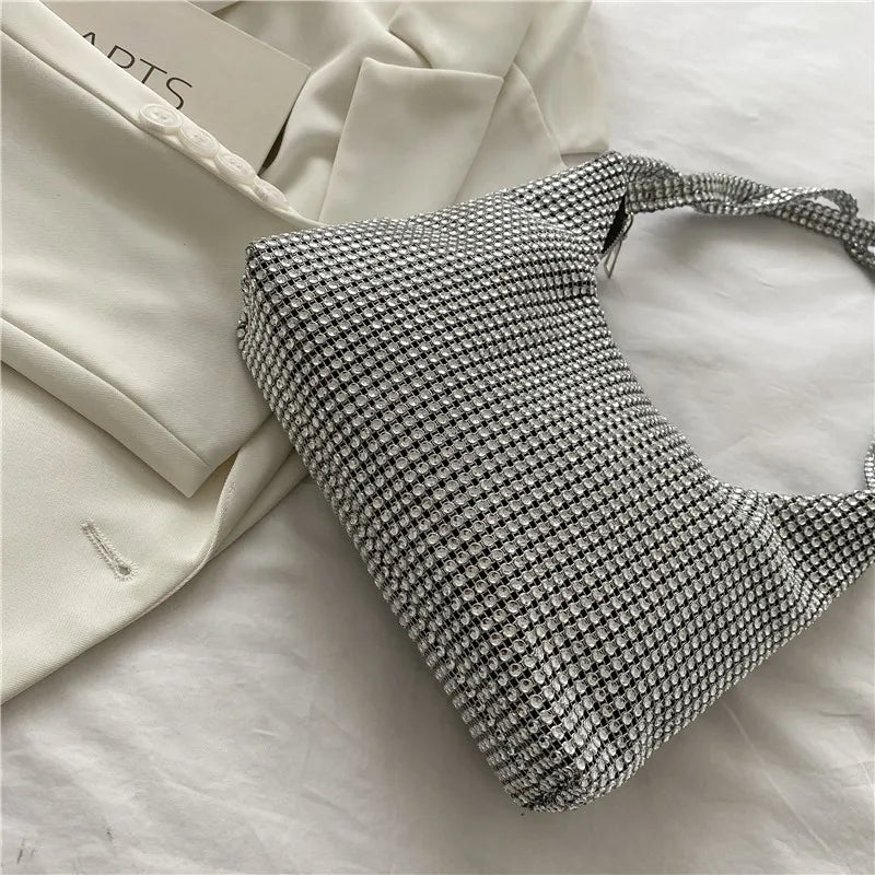 Rhinestone Zipper Shoulder Underarm Bag