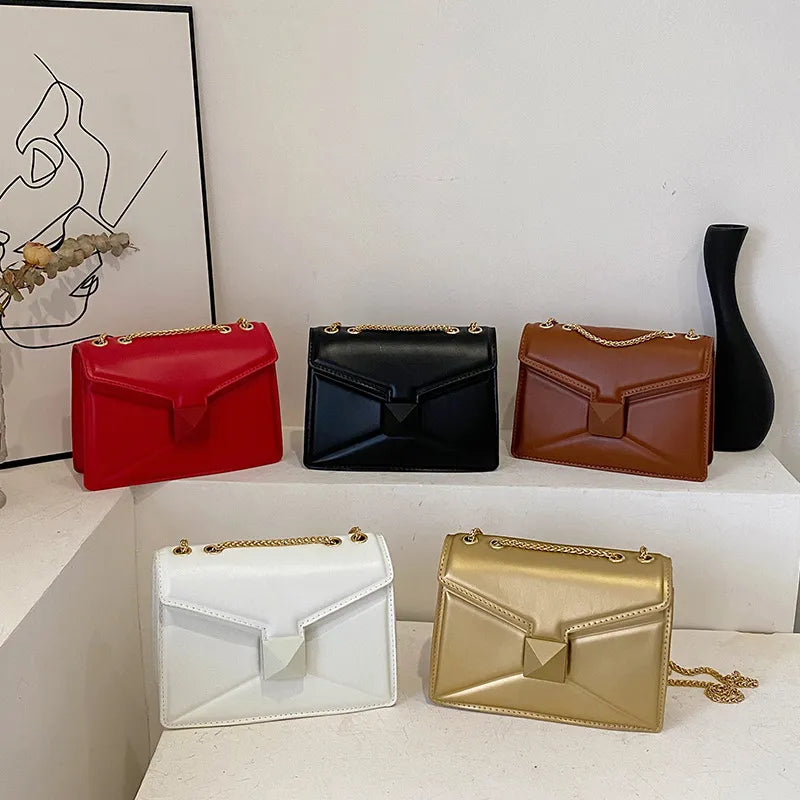 Metal Chain Flap Square PU Underarm Bag