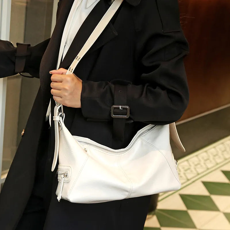 Women Fashion Punk Zipper PU Shoulder Bag