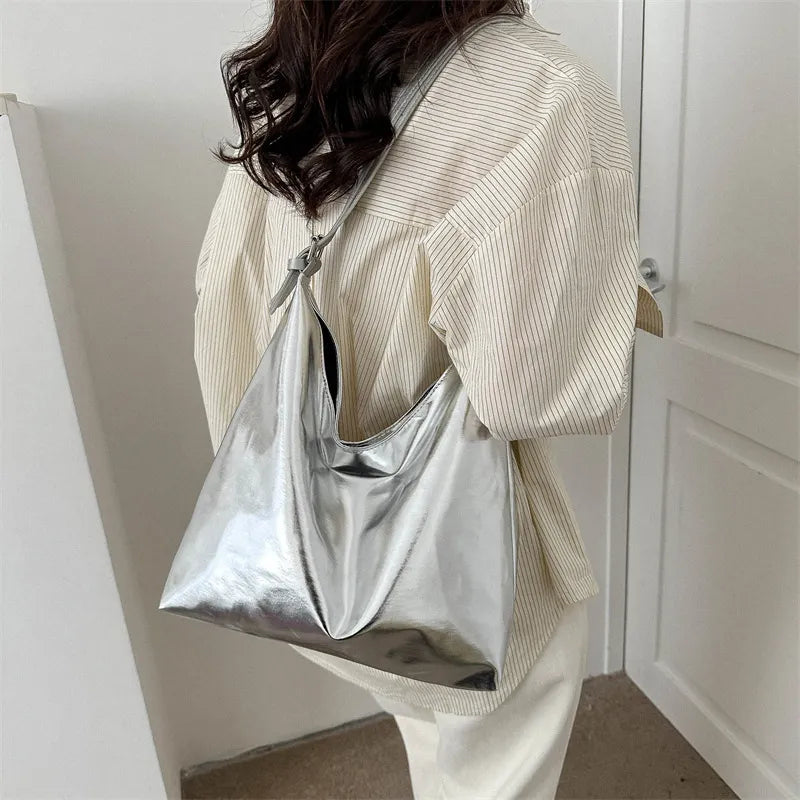 Solid Color Large Capacity Shoulder Tote Bag