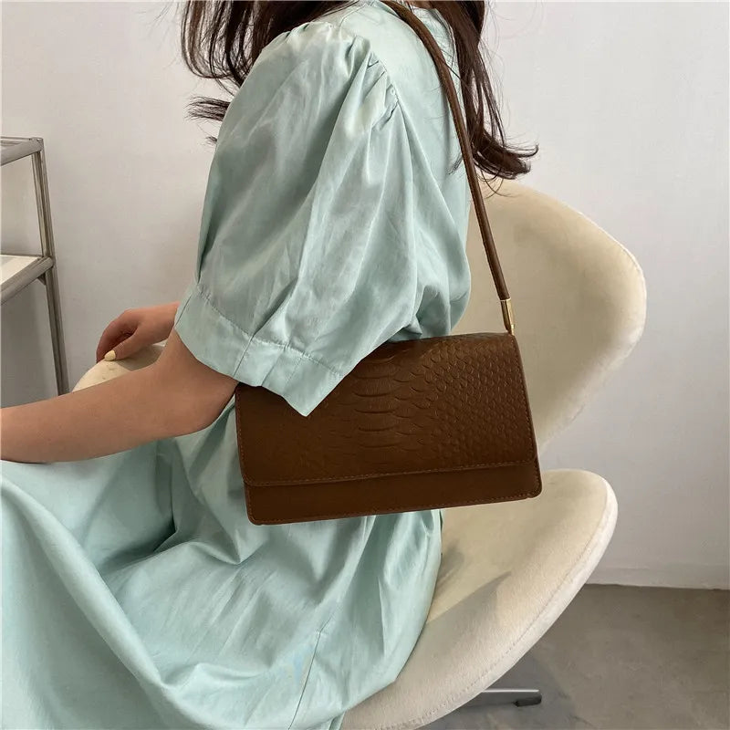 Women'S Fashion Solid Color Crocodile Shoulder Underarm Bag