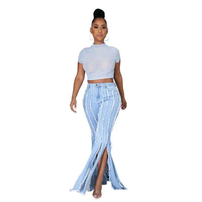 Sexy Fashion Tassel Flared Jeans