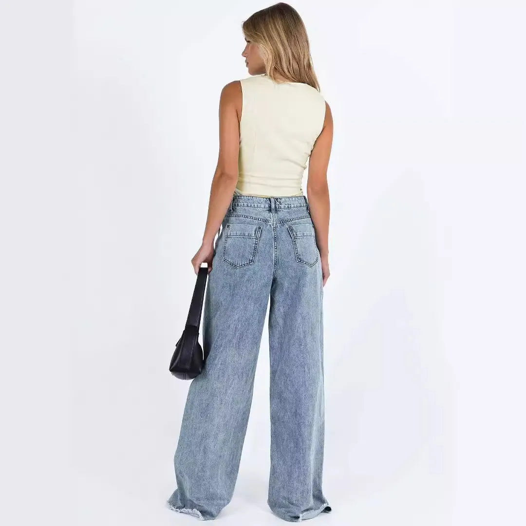 Casual Solid Color Loose Jeans
