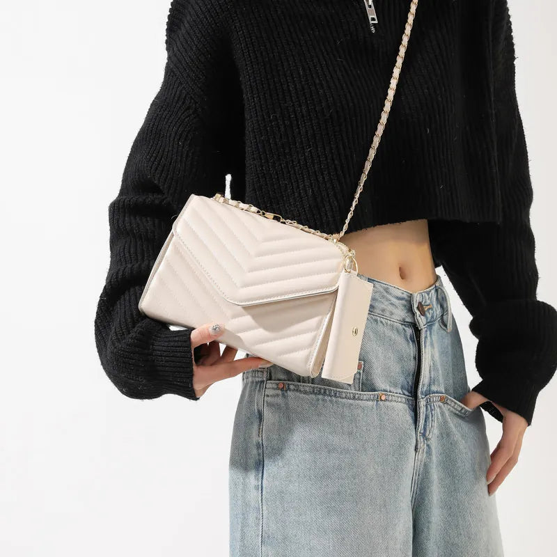 Fashion PU Solid Color Chain Square Shoulder Bag