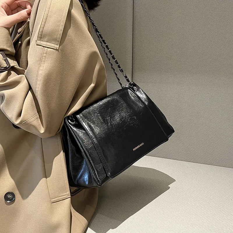 Women Fashionable Large Capacity Square Flap Chain Shoulder Bag