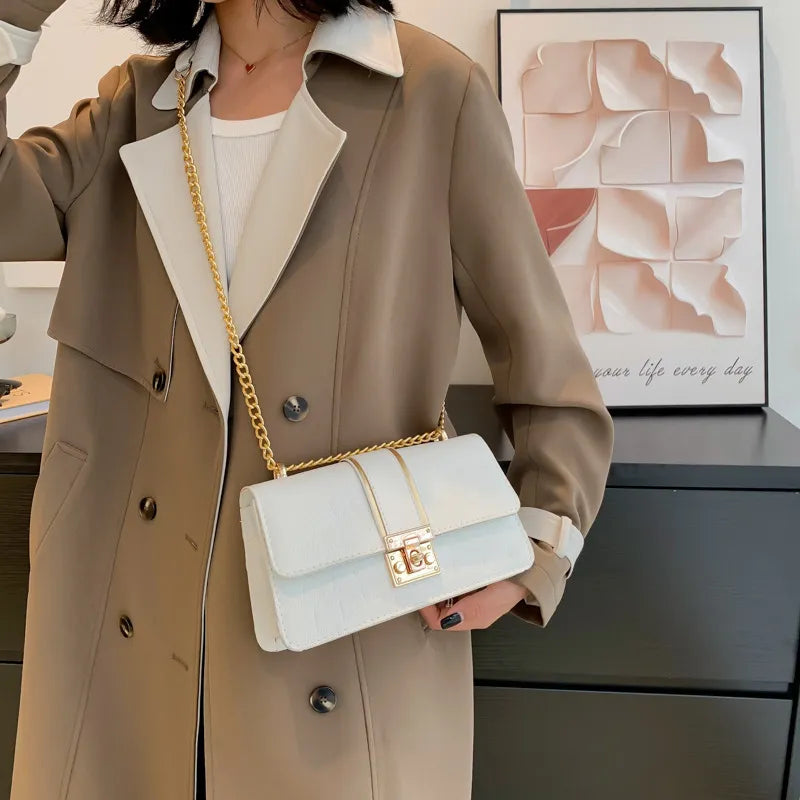 Women Fashion Simple Chain Stone Pattern Commuter Shoulder Bag