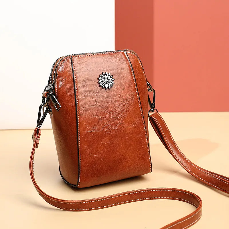 Women Simple Solid Color PU Zipper Mini Crossbody Bag