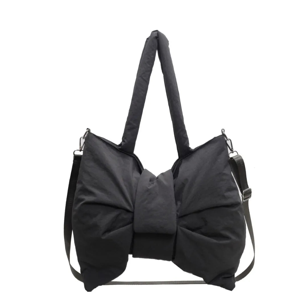 Women Fashion Elegant Solid Color Bowknot Nylon Cloth Shoulder Bag