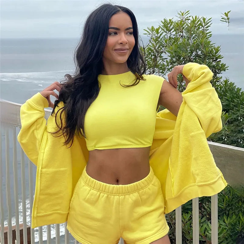 Women Fashion Solid Color Casual Three-Piece Set