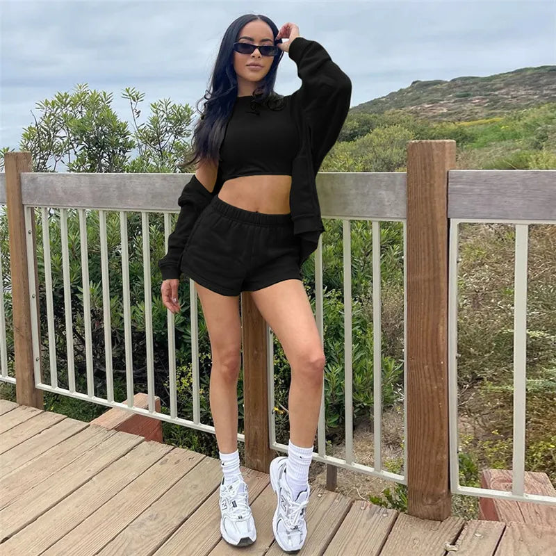 Women Fashion Solid Color Casual Three-Piece Set