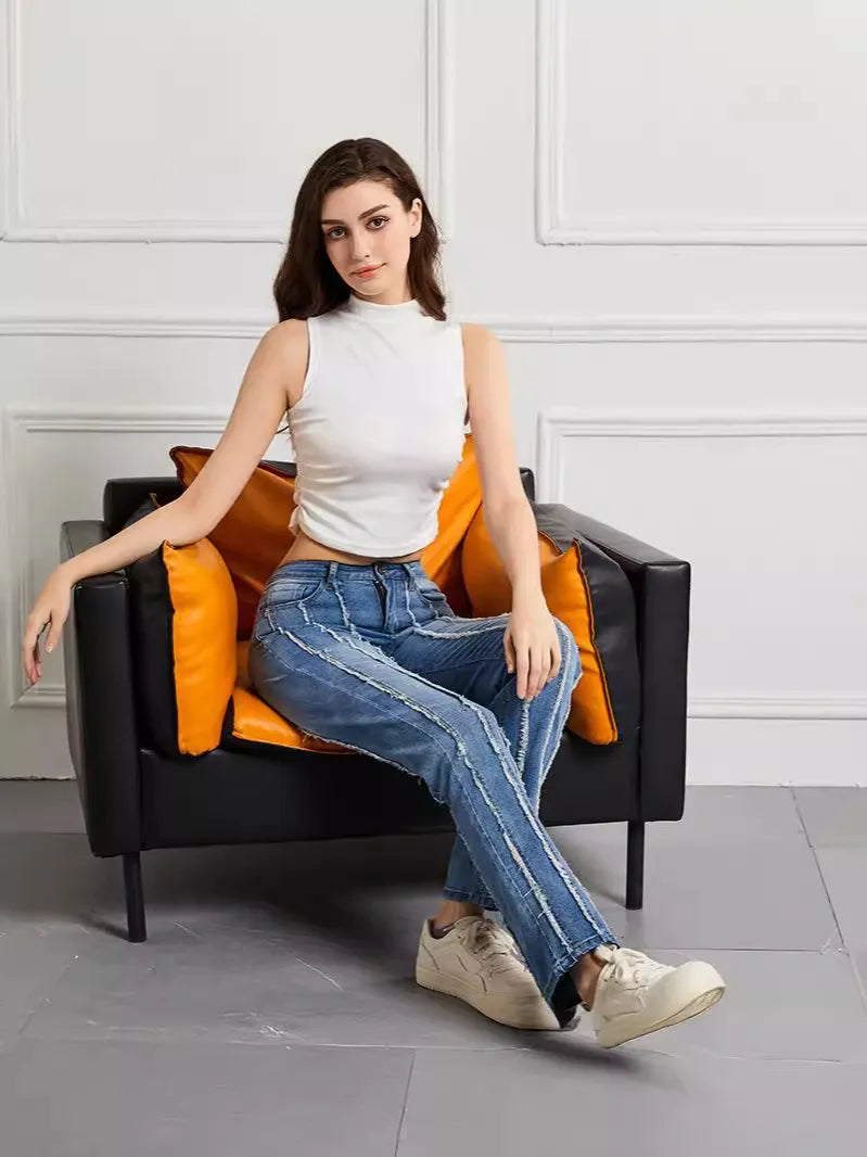 High Waist Stretch Stitching Jeans