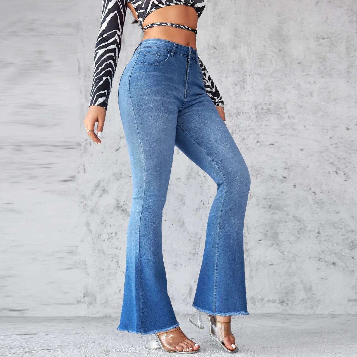 High Waist Stretch Flared Jeans