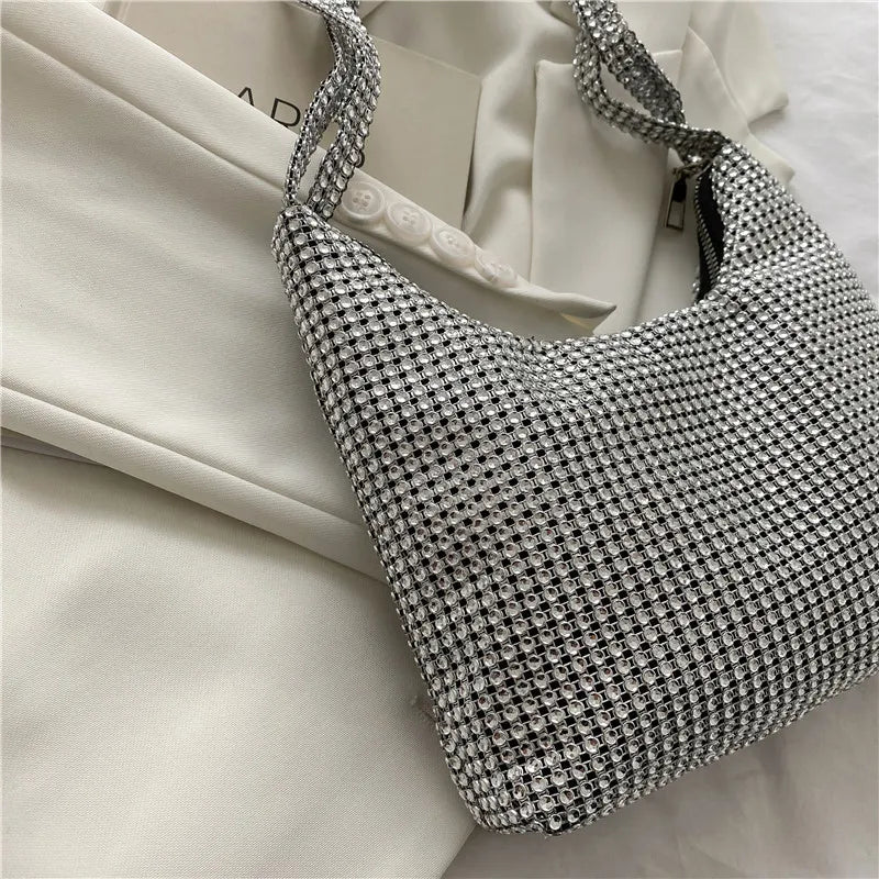 Rhinestone Zipper Shoulder Underarm Bag