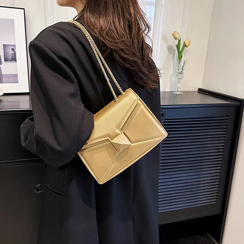 Metal Chain Flap Square PU Underarm Bag