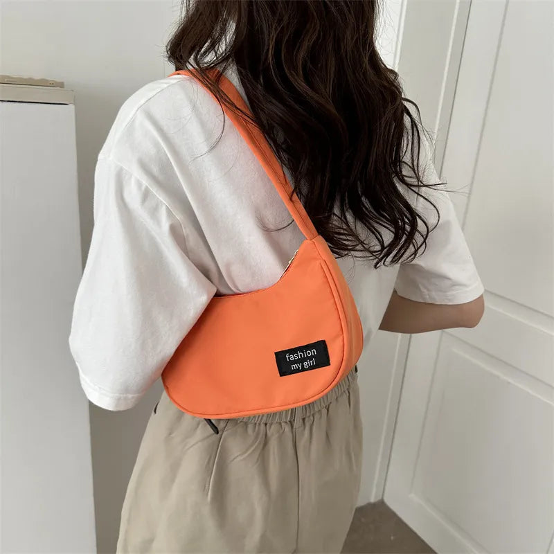 Women Fashion Solid Color Zipper Canvas Shoulder Bag