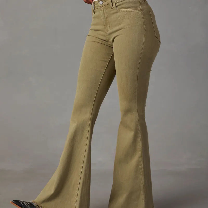 Solid Color Flared Jeans