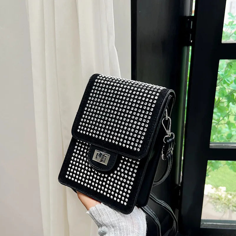 Wholesale Women Fashion Mini Rectangular Rhinestone Lock Crossbody Bag