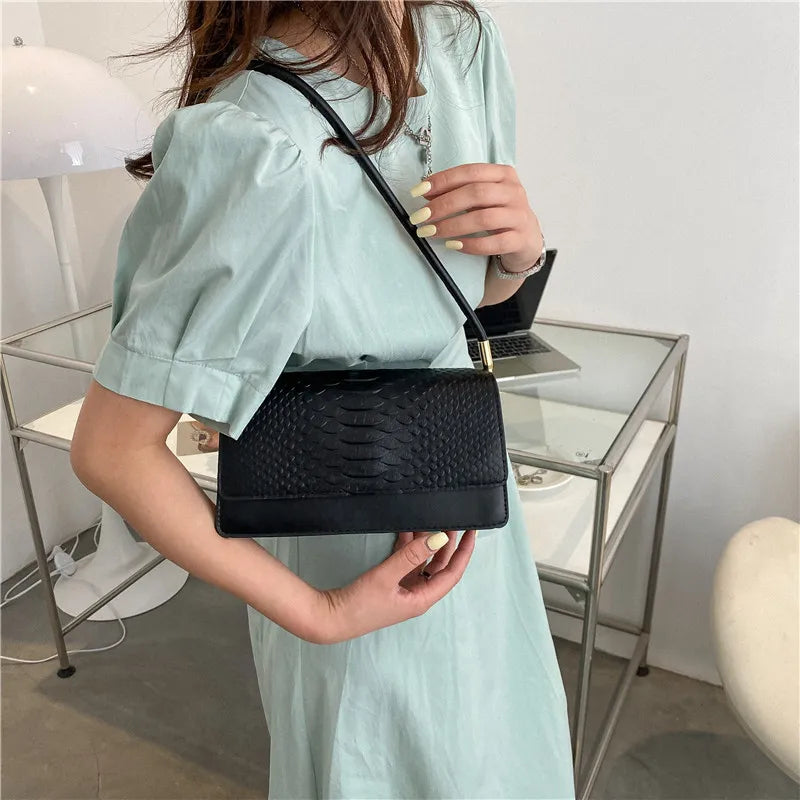 Women'S Fashion Solid Color Crocodile Shoulder Underarm Bag