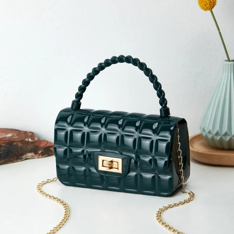 Women Fashion Multicolor Rhombus Chain Lock Messenger Mini Bag