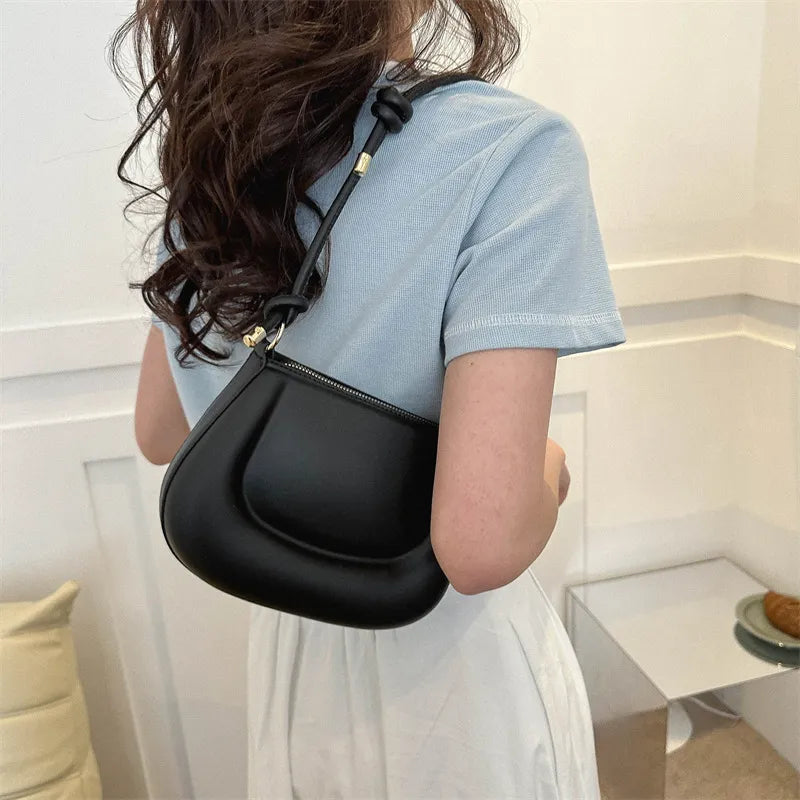 Women Fashion Solid Color Zipper Shoulder Underarm Bag