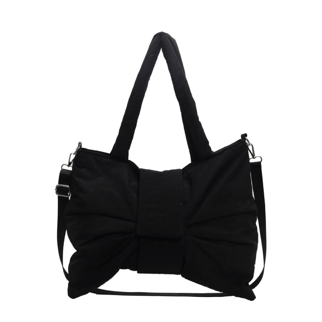 Women Fashion Elegant Solid Color Bowknot Nylon Cloth Shoulder Bag