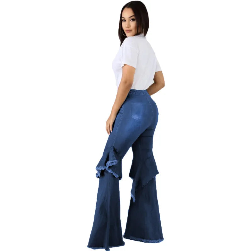 Loose Fringe Flared Jeans