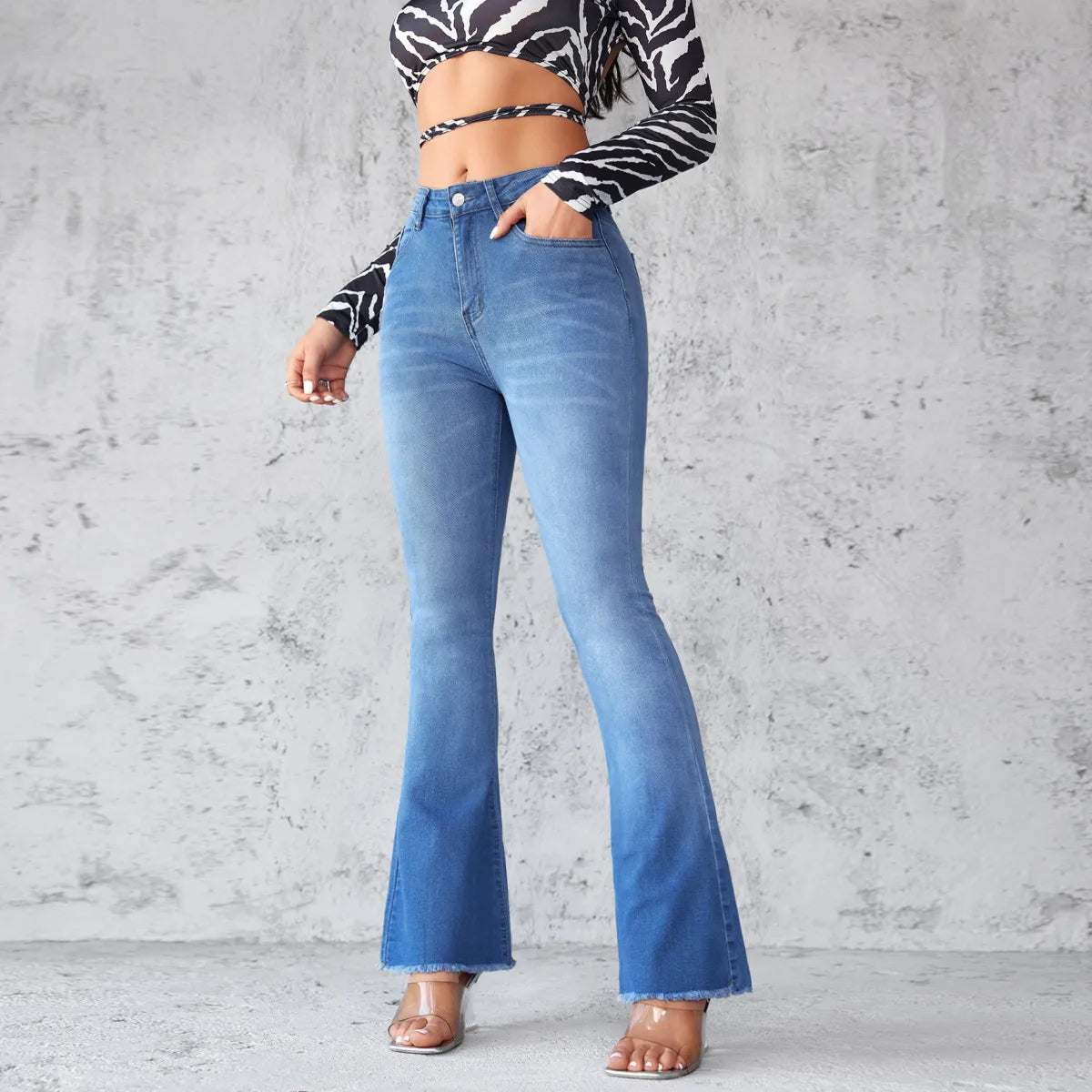 High Waist Stretch Flared Jeans
