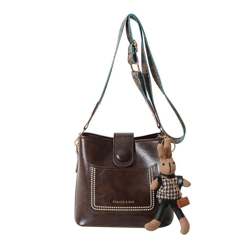 Women Bucket Rabbit Pendant Shoulder Bag