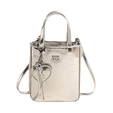 Women Fashion Casual Solid Color Love Pendant Bucket Shoulder Bag