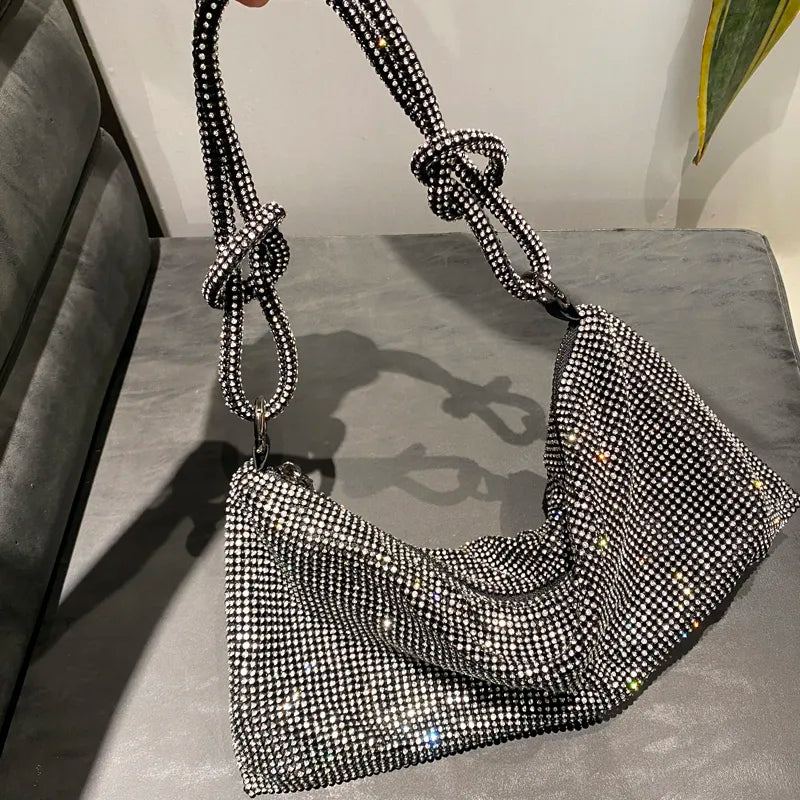 Women Shiny Rhinestones Crystal Decoration Dinner Party Wedding Handle Bag