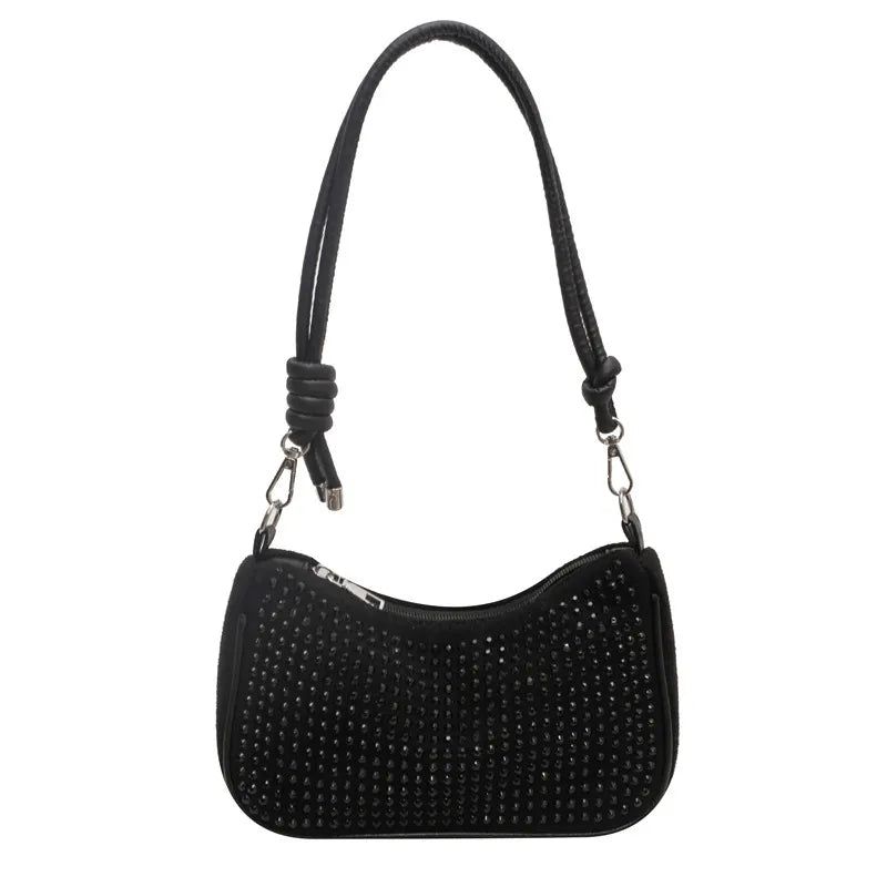 Rhinestone Zipper Shoulder Underarm Bag