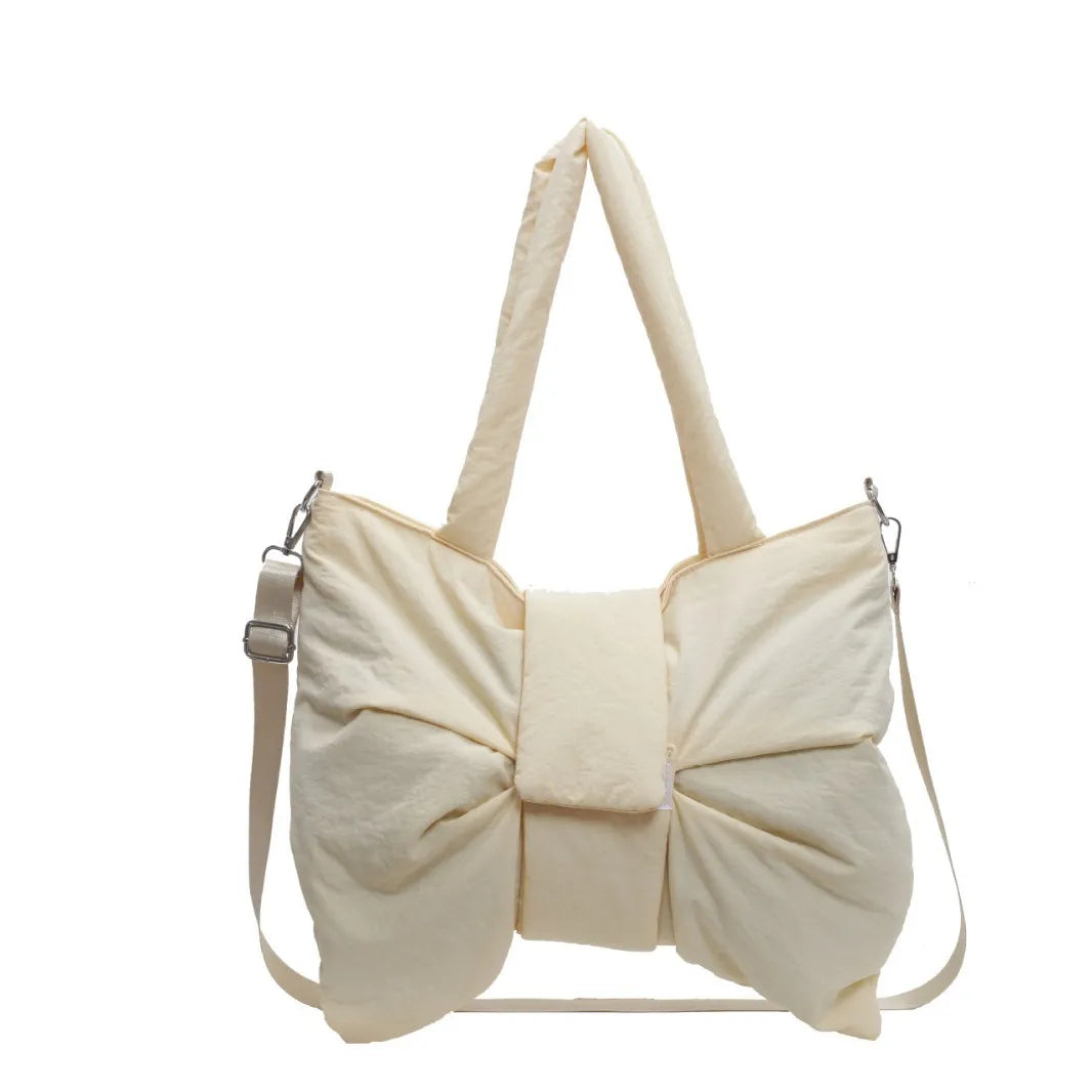 Women Fashion Elegant Solid Color Bowknot Nylon Cloth Shoulder Bag
