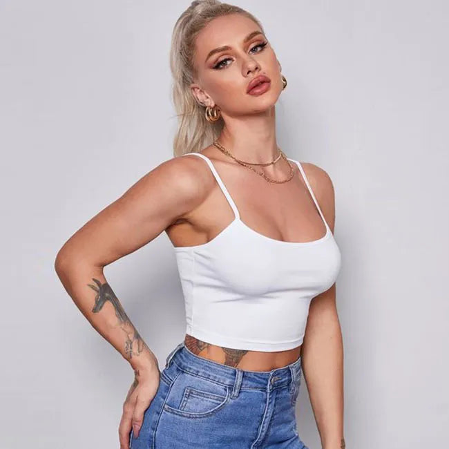 Women Spaghetti Strap Solid Color Cheap Basic Top Cropped Camisole