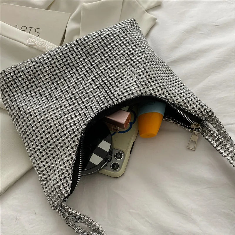 Rhinestone Zipper Shoulder Underarm Bag