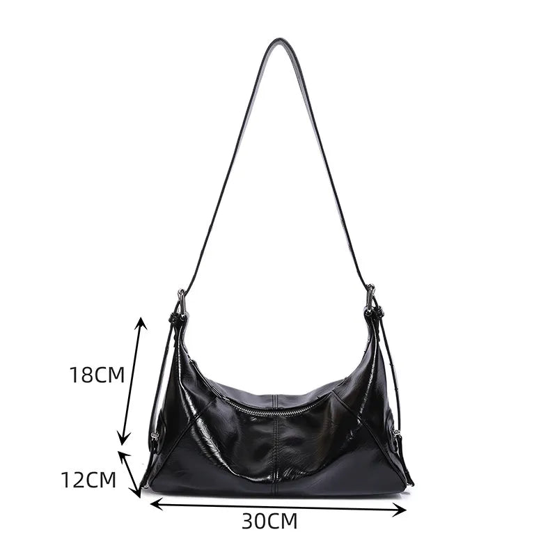 Women Fashion Punk Zipper PU Shoulder Bag