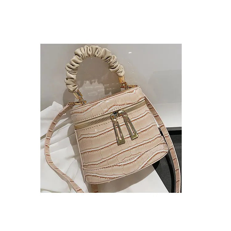 Women Vintage Chain Crease Design Square Shoulder Handle Bag