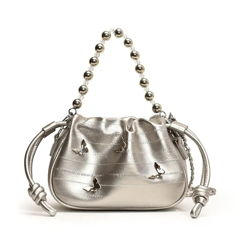 Women Fashion Elegant Solid Color Beaded Shoulder Bag