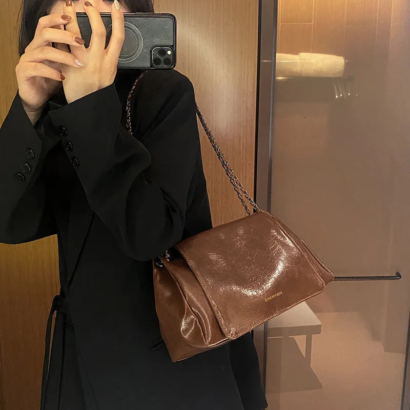 Women Fashionable Large Capacity Square Flap Chain Shoulder Bag