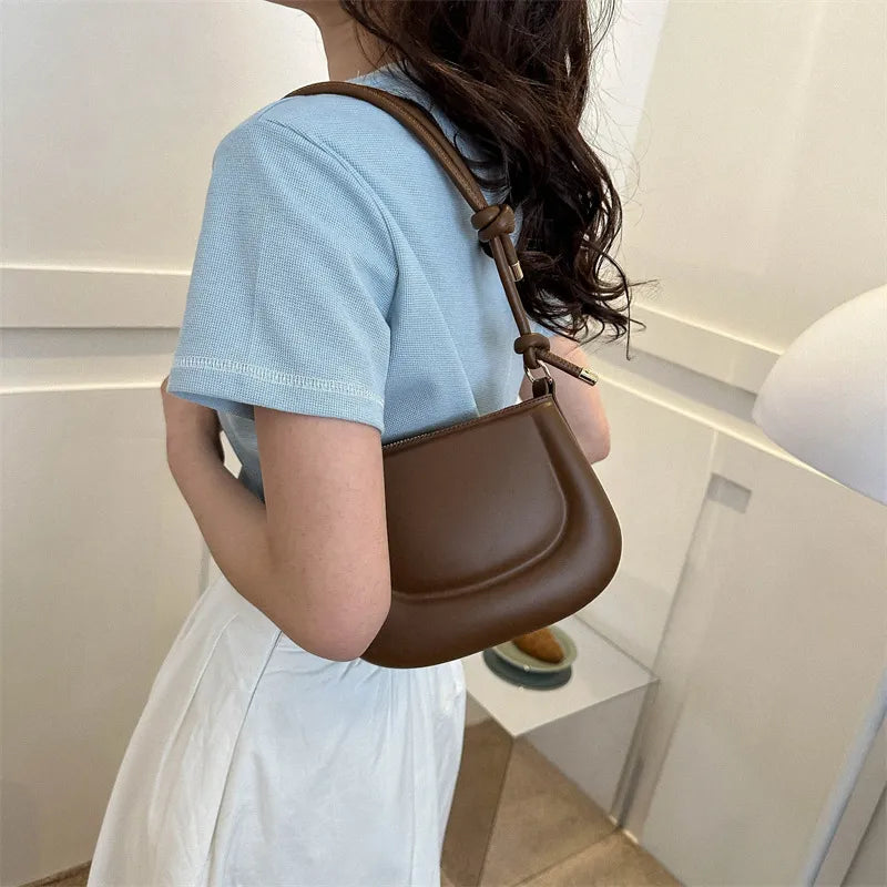 Women Fashion Solid Color Zipper Shoulder Underarm Bag