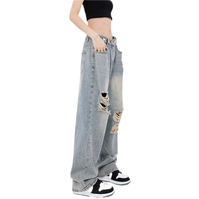 Casual Loose Gradient Ripped Jeans