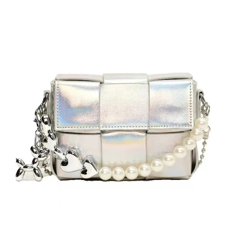 Women Fashion Solid Color Love Chain Small Square Shoulder Bag