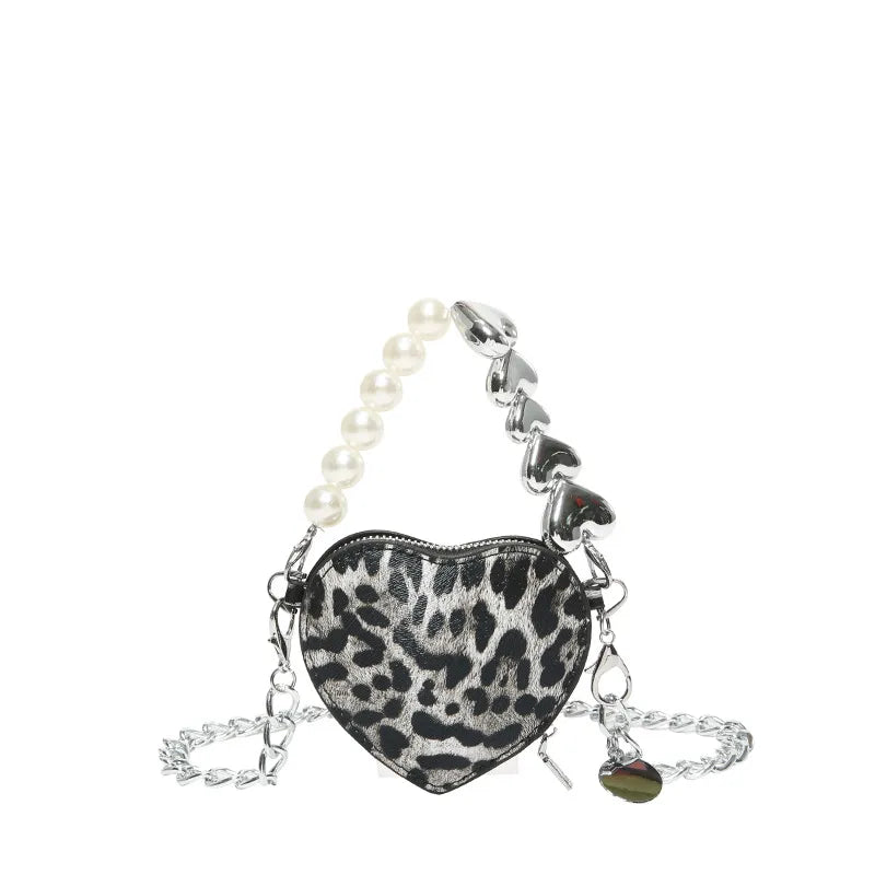 Wholesale Women Fashion Leopard Heart-Shaped Mini Chain Crossbody Bag
