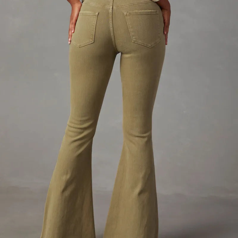 Solid Color Flared Jeans