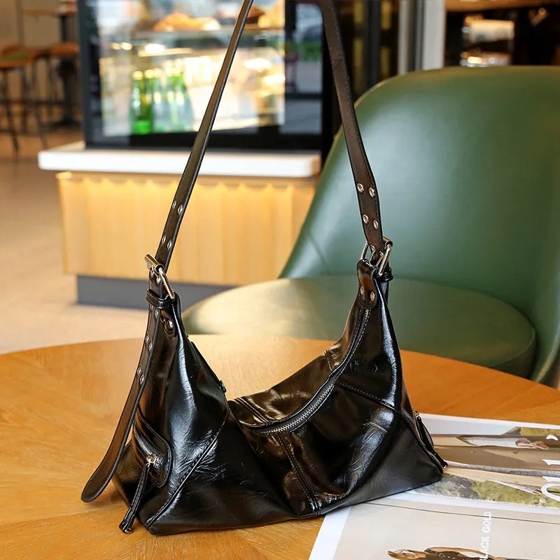 Women Fashion Punk Zipper PU Shoulder Bag