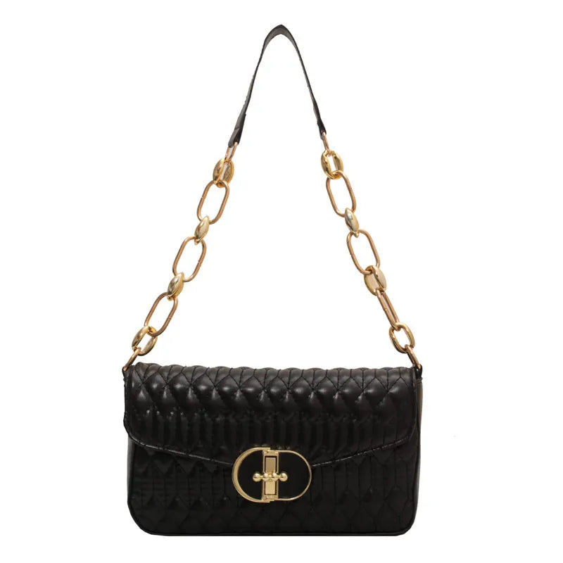 Rhomboid Flap Lock Square Shoulder Bag