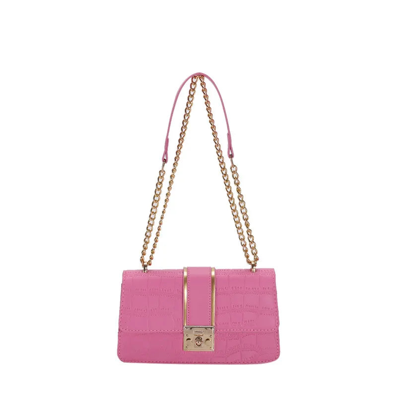 Women Fashion Simple Chain Stone Pattern Commuter Shoulder Bag